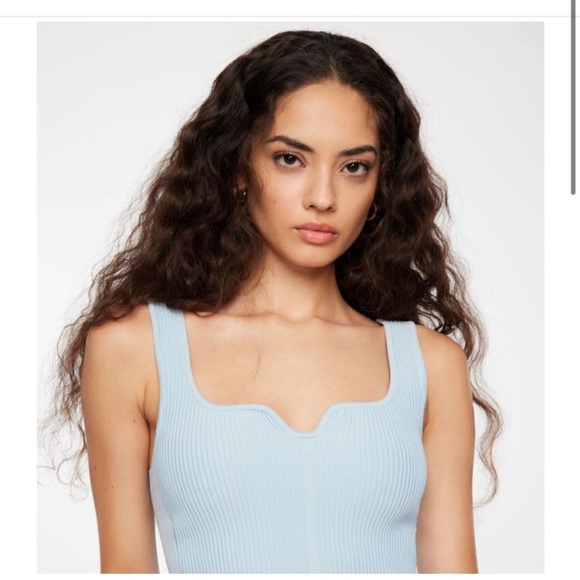 Dynamite Light Blue Ribbed Knit Bodysuit Size 6 Minimalist Casual Chic Tank Top - Picture 1 of 3